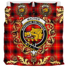 MacIver Modern Tartan Crest Bedding Set - Golden Thistle Style