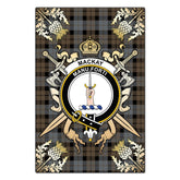 MacKay Weathered Tartan Crest Black Garden Flag - Gold Thistle Style