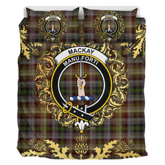 MacKay of Strathnaver Tartan Crest Bedding Set - Golden Thistle Style