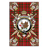 MacKinnon Modern Tartan Crest Black Garden Flag - Gold Thistle Style