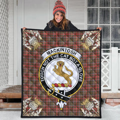 MacKintosh Hunting Weathered Tartan Crest Premium Quilt - Gold Thistle Style