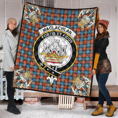 MacLachlan Ancient Tartan Crest Premium Quilt - Gold Thistle Style