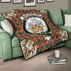 MacLachlan Hunting Modern Tartan Crest Premium Quilt - Gold Thistle Style