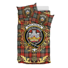 MacLachlan Weathered Tartan Crest Bedding Set - Golden Thistle Style