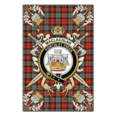 MacLachlan Weathered Tartan Crest Black Garden Flag - Gold Thistle Style