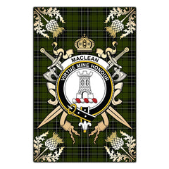 MacLean Hunting Tartan Crest Black Garden Flag - Gold Thistle Style