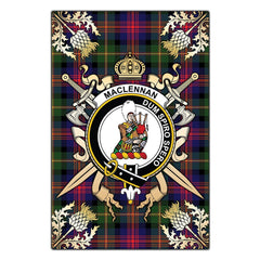 MacLennan Tartan Crest Black Garden Flag - Gold Thistle Style