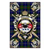 MacLeod of Harris Modern Tartan Crest Black Garden Flag - Gold Thistle Style