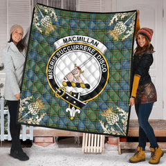 MacMillan Hunting Ancient Tartan Crest Premium Quilt - Gold Thistle Style