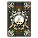 MacMillan Hunting Modern Tartan Crest Black Garden Flag - Gold Thistle Style