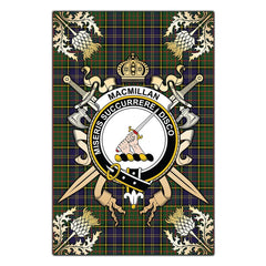 MacMillan Hunting Modern Tartan Crest Black Garden Flag - Gold Thistle Style