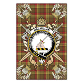 MacMillan Old Weathered Tartan Crest Black Garden Flag - Gold Thistle Style