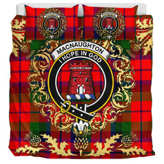 MacNaughton (MacNaughten) Tartan Crest Bedding Set - Golden Thistle Style