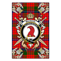MacNicol of Scorrybreac Tartan Crest Black Garden Flag - Gold Thistle Style