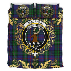 MacPhail Hunting 02 Tartan Crest Bedding Set - Golden Thistle Style