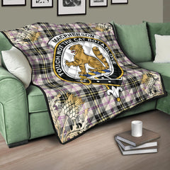 MacPherson Dress Ancient Tartan Crest Premium Quilt - Gold Thistle Style