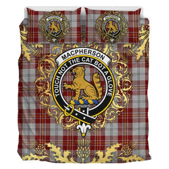 MacPherson Dress Burgundy Tartan Crest Bedding Set - Golden Thistle Style