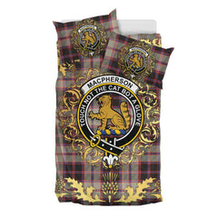 MacPherson Hunting Ancient Tartan Crest Bedding Set - Golden Thistle Style