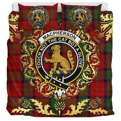 MacPherson of Cluny Tartan Crest Bedding Set - Golden Thistle Style