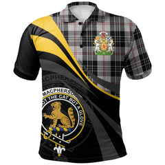 MacPherson of Cluny Black and White Tartan Polo Shirt - Royal Coat Of Arms Style