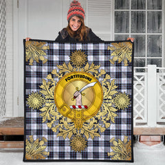MacRae Dress Modern Tartan Crest Premium Quilt - Gold Thistle Style