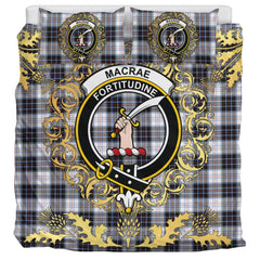 MacRae Dress Modern Tartan Crest Bedding Set - Golden Thistle Style