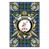 MacRae Hunting Ancient Tartan Crest Black Garden Flag - Gold Thistle Style
