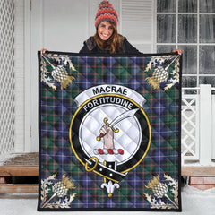MacRae Hunting Modern Tartan Crest Premium Quilt - Gold Thistle Style