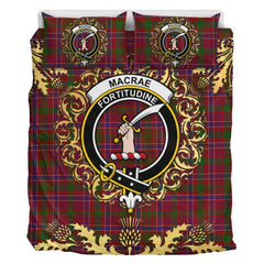 MacRae Red Tartan Crest Bedding Set - Golden Thistle Style