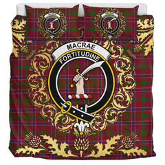 MacRae Red Tartan Crest Bedding Set - Golden Thistle Style