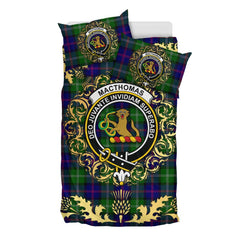 MacThomas Modern Tartan Crest Bedding Set - Golden Thistle Style