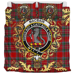 Macbain 01 Tartan Crest Bedding Set - Golden Thistle Style