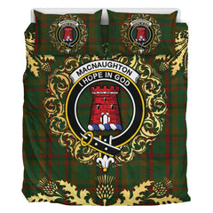 Macnaughton Hunting Tartan Crest Bedding Set - Golden Thistle Style