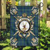 Marshall Tartan Crest Black Garden Flag - Gold Thistle Style
