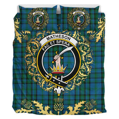 Matheson Hunting Tartan Crest Bedding Set - Golden Thistle Style