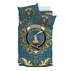 Matheson Hunting Ancient Tartan Crest Bedding Set - Golden Thistle Style
