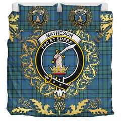 Matheson Hunting Ancient Tartan Crest Bedding Set - Golden Thistle Style