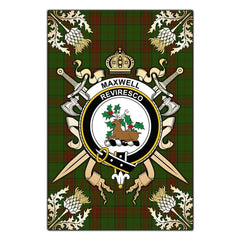 Maxwell Hunting Tartan Crest Black Garden Flag - Gold Thistle Style