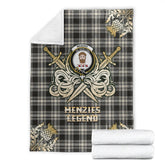 Menzies Black & White Ancient Tartan Gold Courage Symbol Blanket