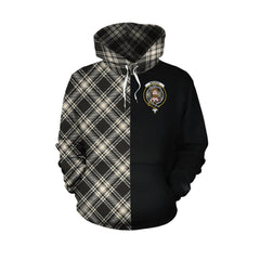 Menzies Black _ White Ancient Tartan Hoodie Half of Me - Cross Style