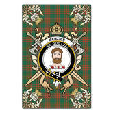 Menzies Green Ancient Tartan Crest Black Garden Flag - Gold Thistle Style