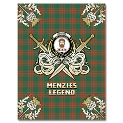 Menzies Green Ancient Tartan Gold Courage Symbol Blanket