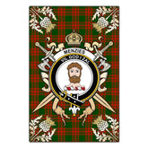 Menzies Green Modern Tartan Crest Black Garden Flag - Gold Thistle Style