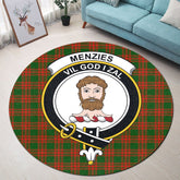 Menzies Green Modern Tartan Crest Round Rug