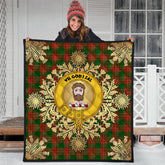 Menzies Green Modern Tartan Crest Premium Quilt - Gold Thistle Style