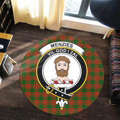 Menzies Green Modern Tartan Crest Round Rug