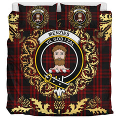 Menzies Hunting Tartan Crest Bedding Set - Golden Thistle Style