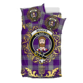Menzies Mauve and White Tartan Crest Bedding Set - Golden Thistle Style