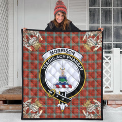 Morrison Red Ancient Tartan Crest Premium Quilt - Gold Thistle Style