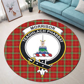 Morrison Red Modern Tartan Crest Round Rug